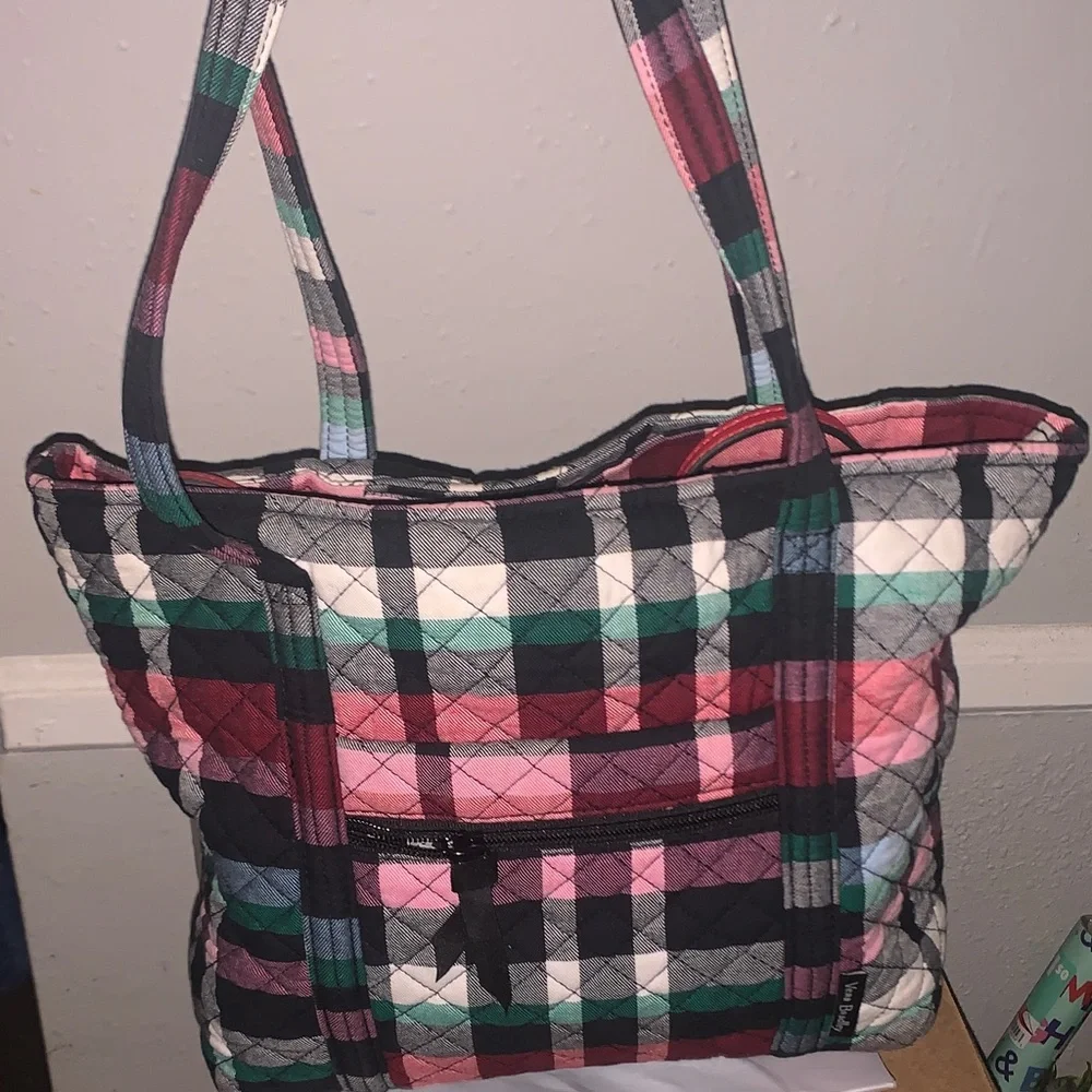 Vera Bradley Quilted Plaid Tote in Pink, Black & Green